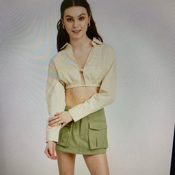 Emory park blouse short beige long-sleeved .NEW - Picture 7 of 11